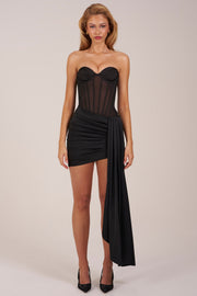 Oh Polly Norah Robe Mini Corset Bandeau Noire Satin