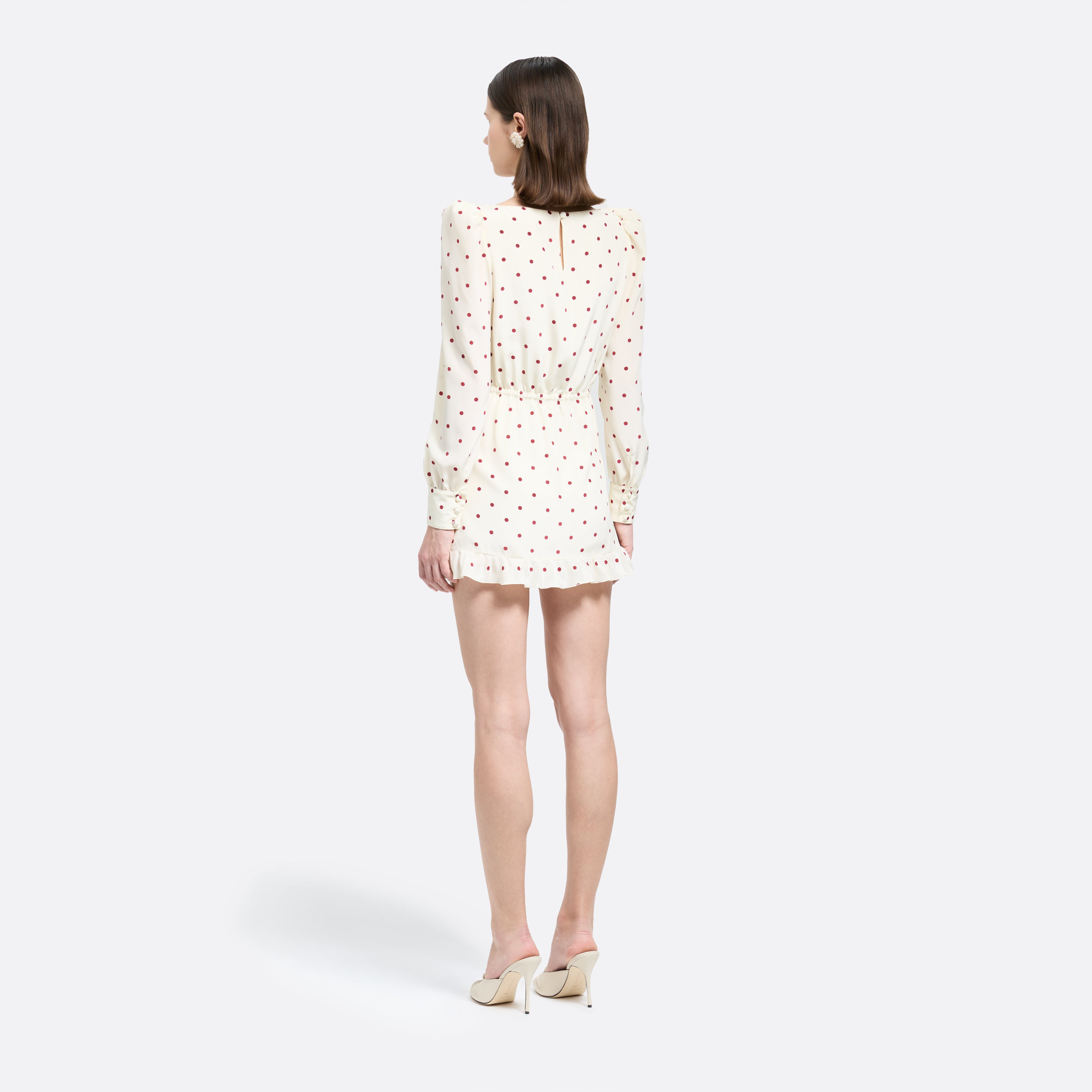 Alessandra Rich Polka-Dot Silk Mini Dress robe crème bordeaux 36-46