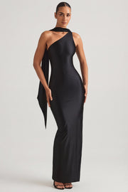 Oh Polly Sheril 13767 robe longue satin noir asymétrique