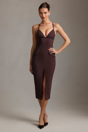 Oh Polly Dresses robe midaxi marron dos nu plongeant