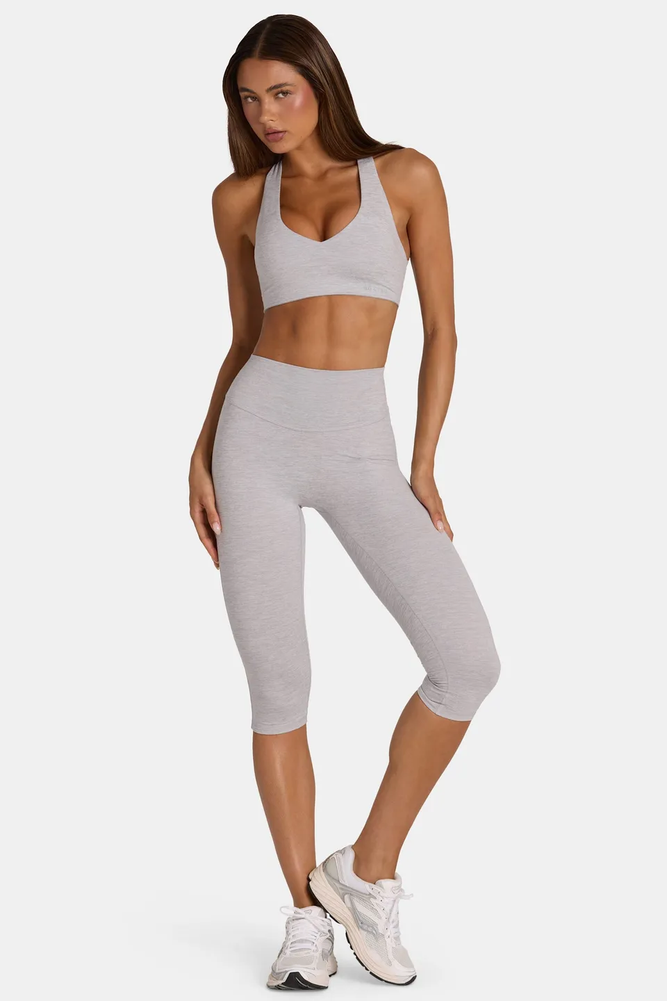 Oh Polly Bo+Tee Soft Active Legging Capri Gris Chiné Taille Haute