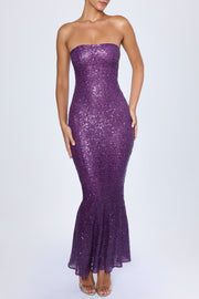 Oh Polly Embellished Robe Kinsley Raisin Maxi Sequin