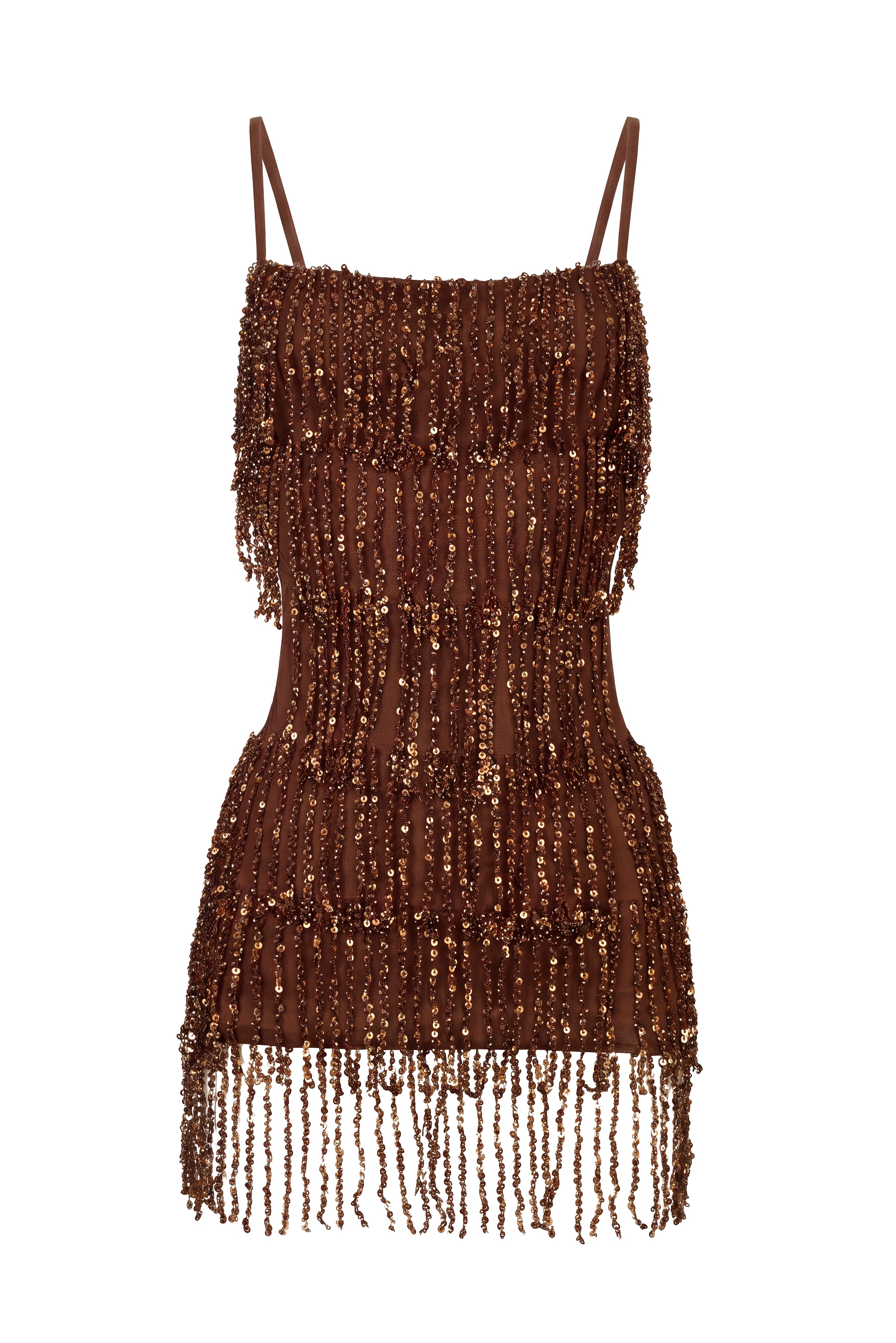Oh Polly Estay robe à franges brown ombre