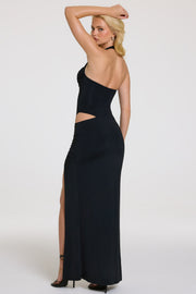 Oh Polly Dresses Nani robe maxi noire drapée