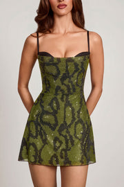 Oh Polly Dianora robe mini col bénitier vert serpent