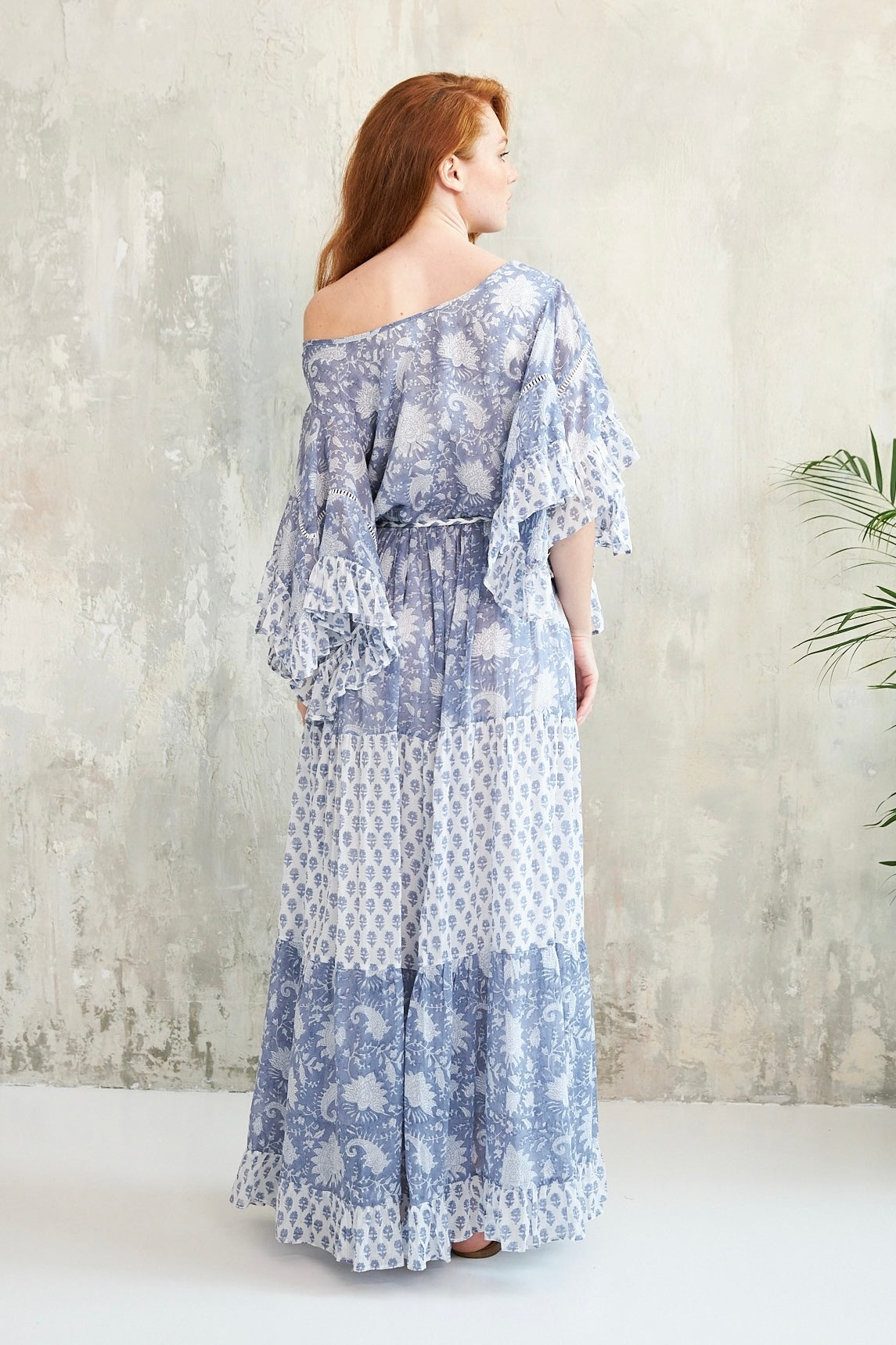 Chicosoleil Robe Kalyani bleue longue bohème coton