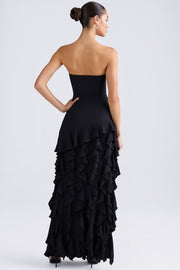 Oh Polly Diletta 8380 robe longue bustier noire volants