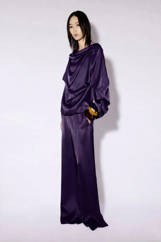 Liviana Conti Grayson pantalon palazzo bluette satin