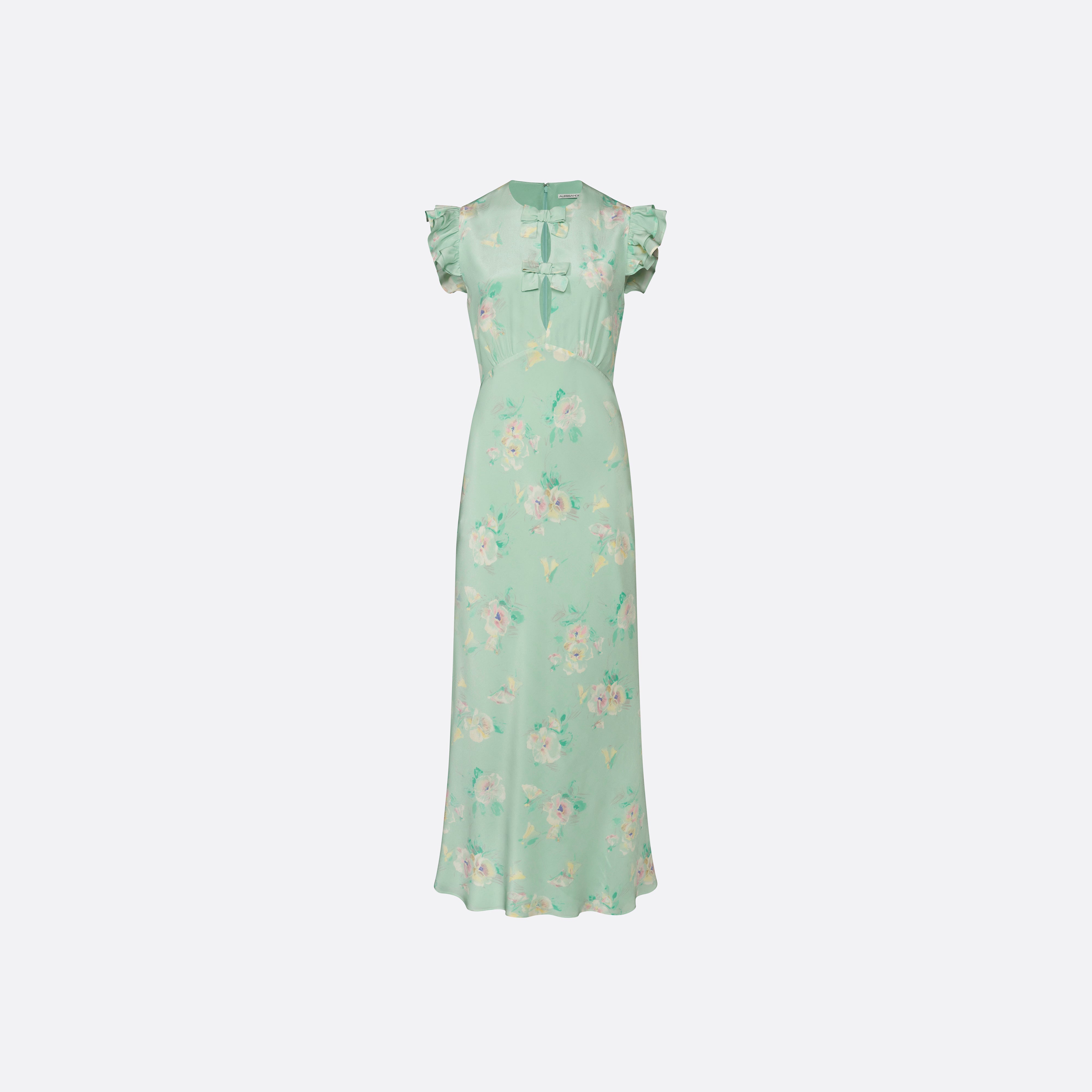 Alessandra Rich Robe midi soie volants vert multi