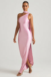 Oh Polly Sheril 13767 robe longue satin rose asymétrique