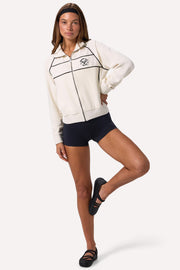 Oh Polly Knitwear sweat zippé crop éponge ivoire