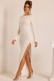 Oh Polly Vienna 6792 Robe longue blanche perlée dos nu