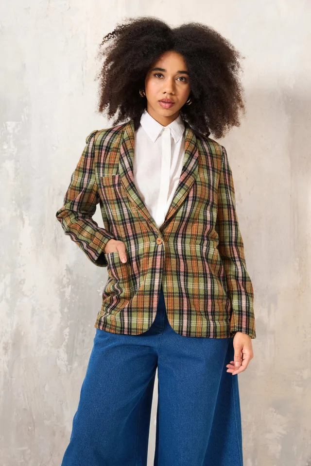 Chicosoleil Mika Veste blazer carreaux verts taille S laine