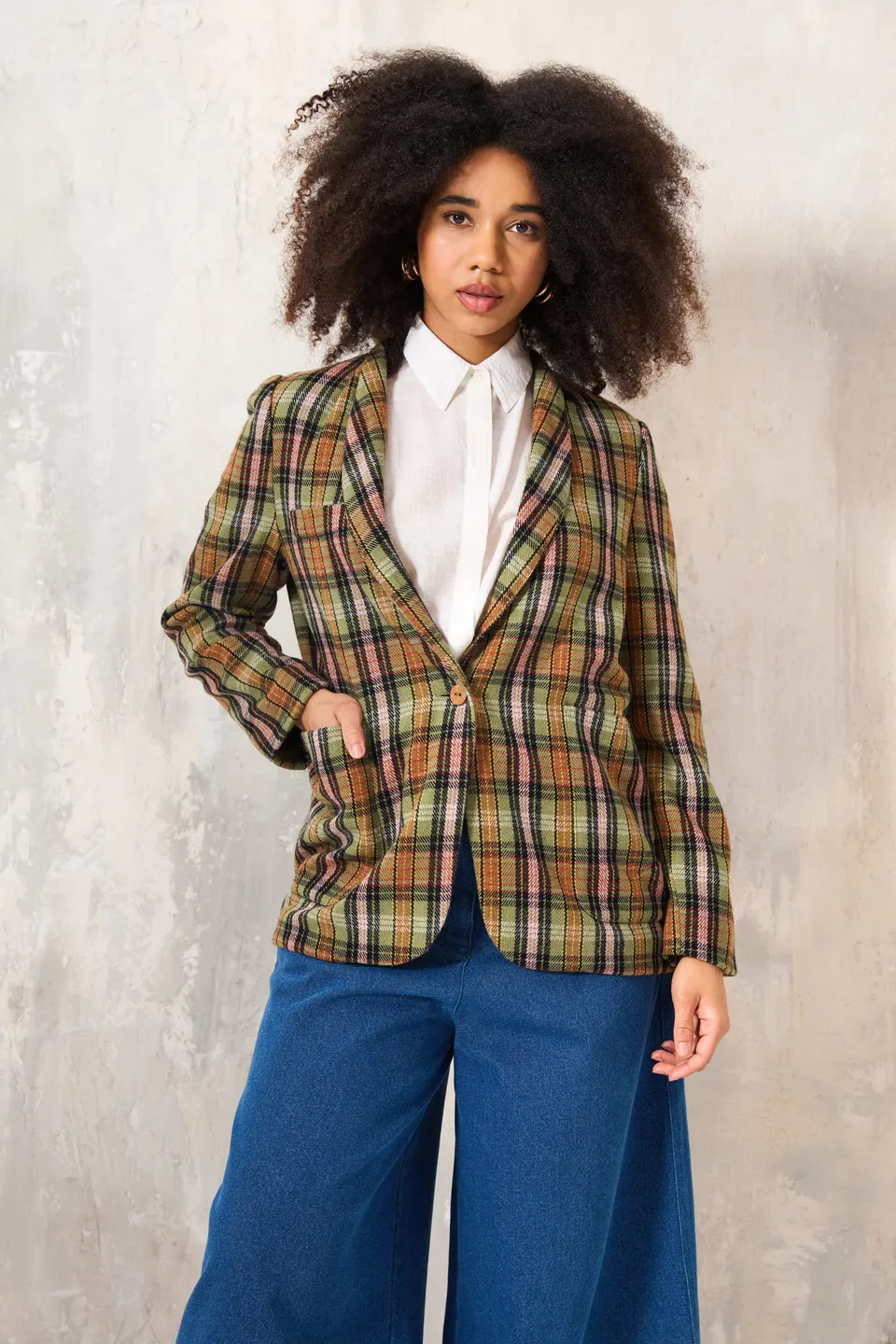 Chicosoleil Mika Veste blazer carreaux verts taille S laine