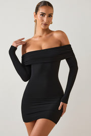 Oh Polly Oriana 12231 mini robe noire modal épaules dénudées