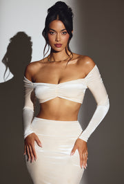 Oh Polly Tops Top Crop Adele Ivoire Velours Épaules Nues