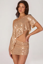Oh Polly Callista top asymétrique doré à strass une épaule