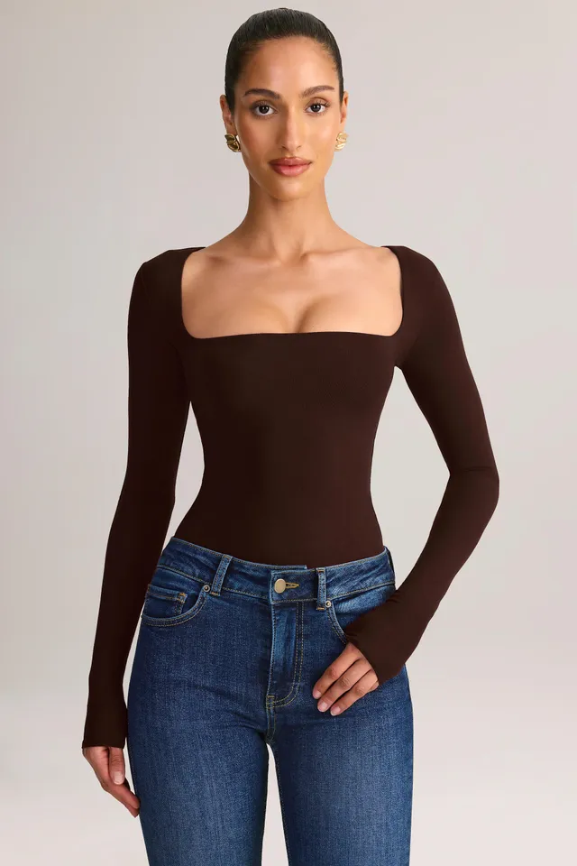 Oh Polly Kaia top col carré marron chocolat modal