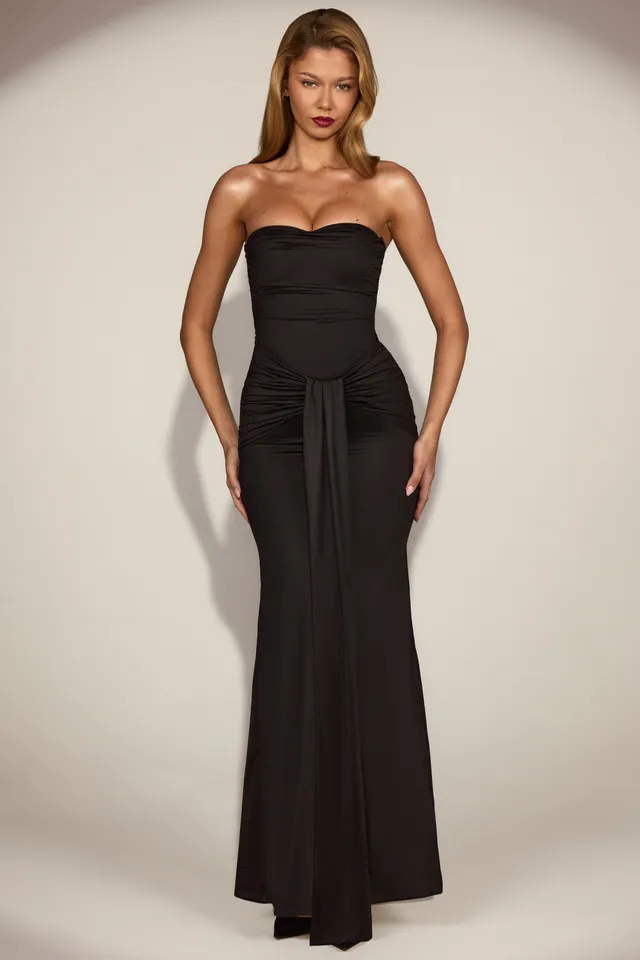 Oh Polly Aisra robe satin noire bustier sirène