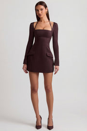 Oh Polly Dresses Ksenia robe mini marron chocolat rayures trapèze