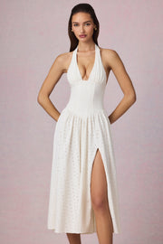 Oh Polly Farrah robe midaxi blanche broderie anglaise