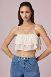 Oh Polly Lacie caraco cropped ivoire à volants