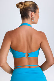 Oh Polly Vella crop top Aqua Blue halter plongeant