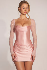 Oh Polly Embellished robe mini rose drapée manches