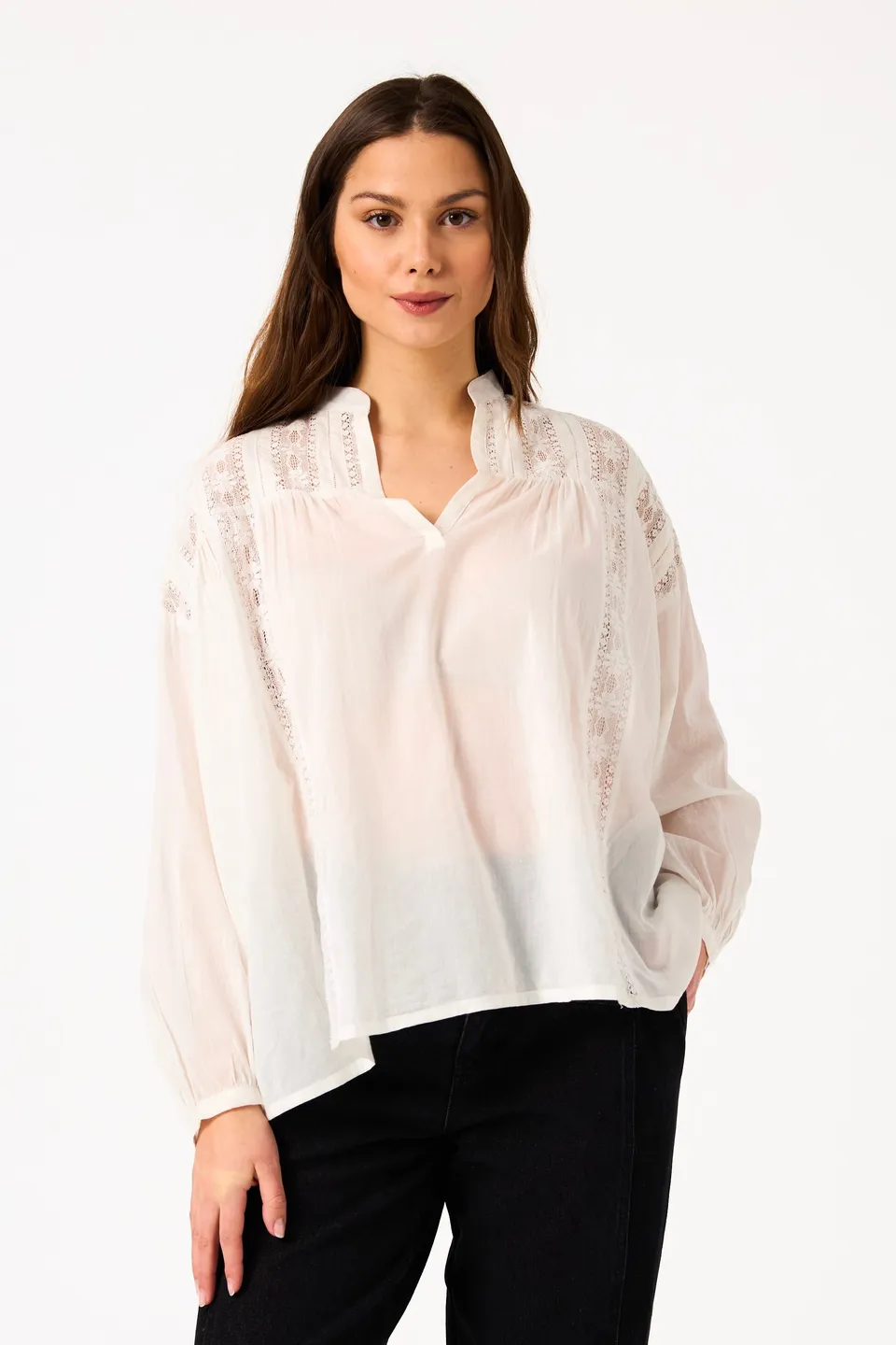 CHICOSOLEIL TOPS Blouse MAOTO coton écru dentelle florale