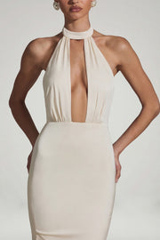 Oh Polly Desiree robe longue ivoire dos nu satin
