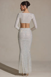 Oh Polly Embellished Jupe Longue Claribel Blanche Strass