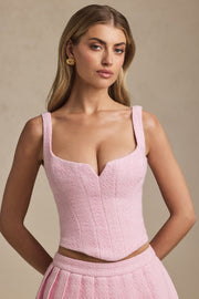 Oh Polly Nami haut corset rose pâle lacé tweed