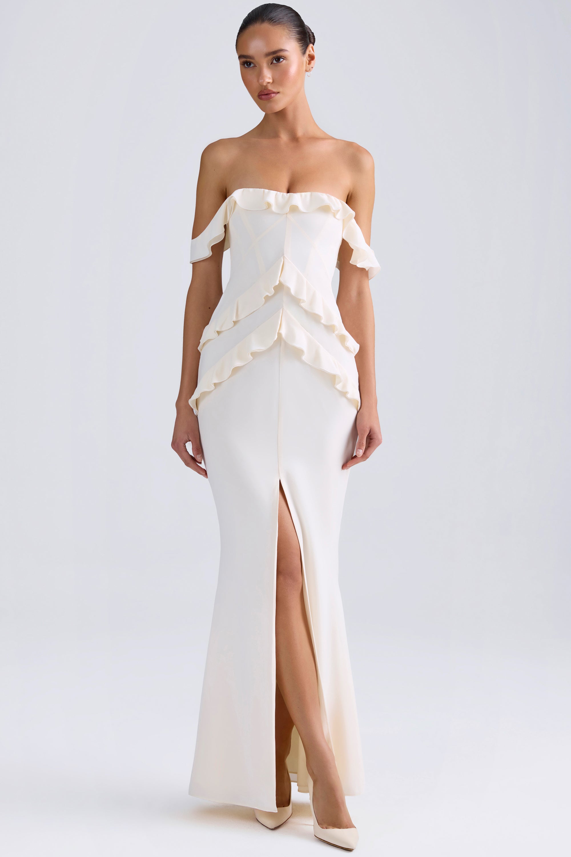 Oh Polly Dresses 7795 robe longue ivoire épaules dénudées