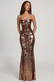 Oh Polly Antea robe longue cuivre doré sequins sirène