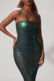 Oh Polly Marleni robe émeraude strass bustier sirène