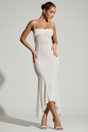 Oh Polly Dole robe maxi blanche perles ourlet mouchoir
