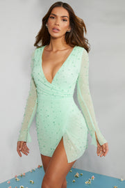 Oh Polly Embellished Chelsea 6127 robe mini menthe perles