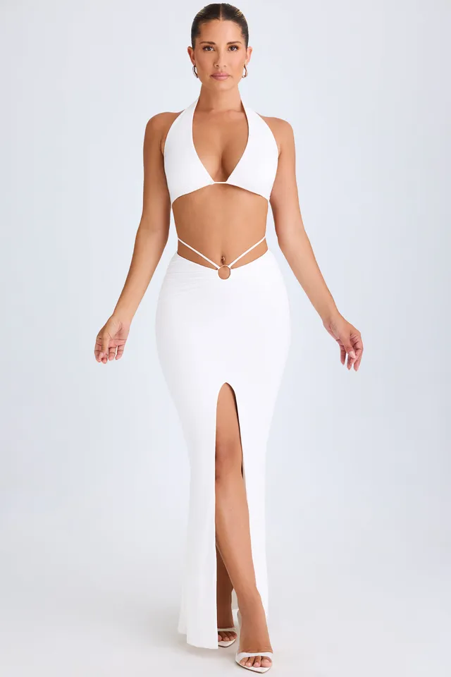 Oh Polly Zweena 10322 Jupe Maxi Blanche Fente Taille Mi-Haute
