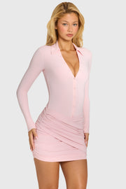 Oh Polly Zephyrine robe mini baby pink manches longues