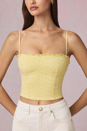 Oh Polly Tops Hania Caraco Jaune Citron broderie