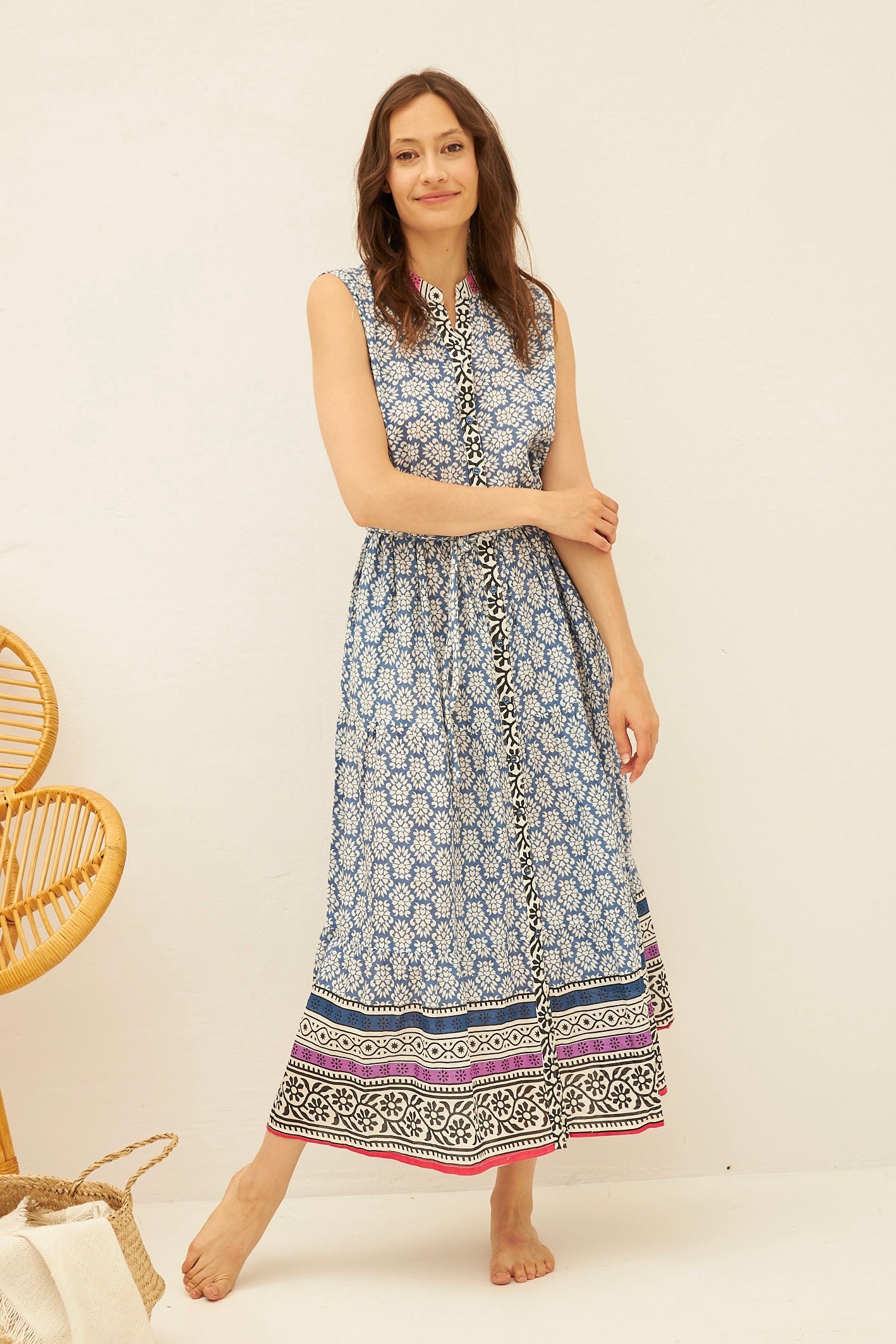 CHICOSOLEIL Salina robe longue bleue batik coton