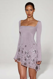 Oh Polly Lumiki robe soirée lilas asymétrique sequins