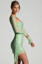 Oh Polly Marilla 9738 robe mini verte strass drapée