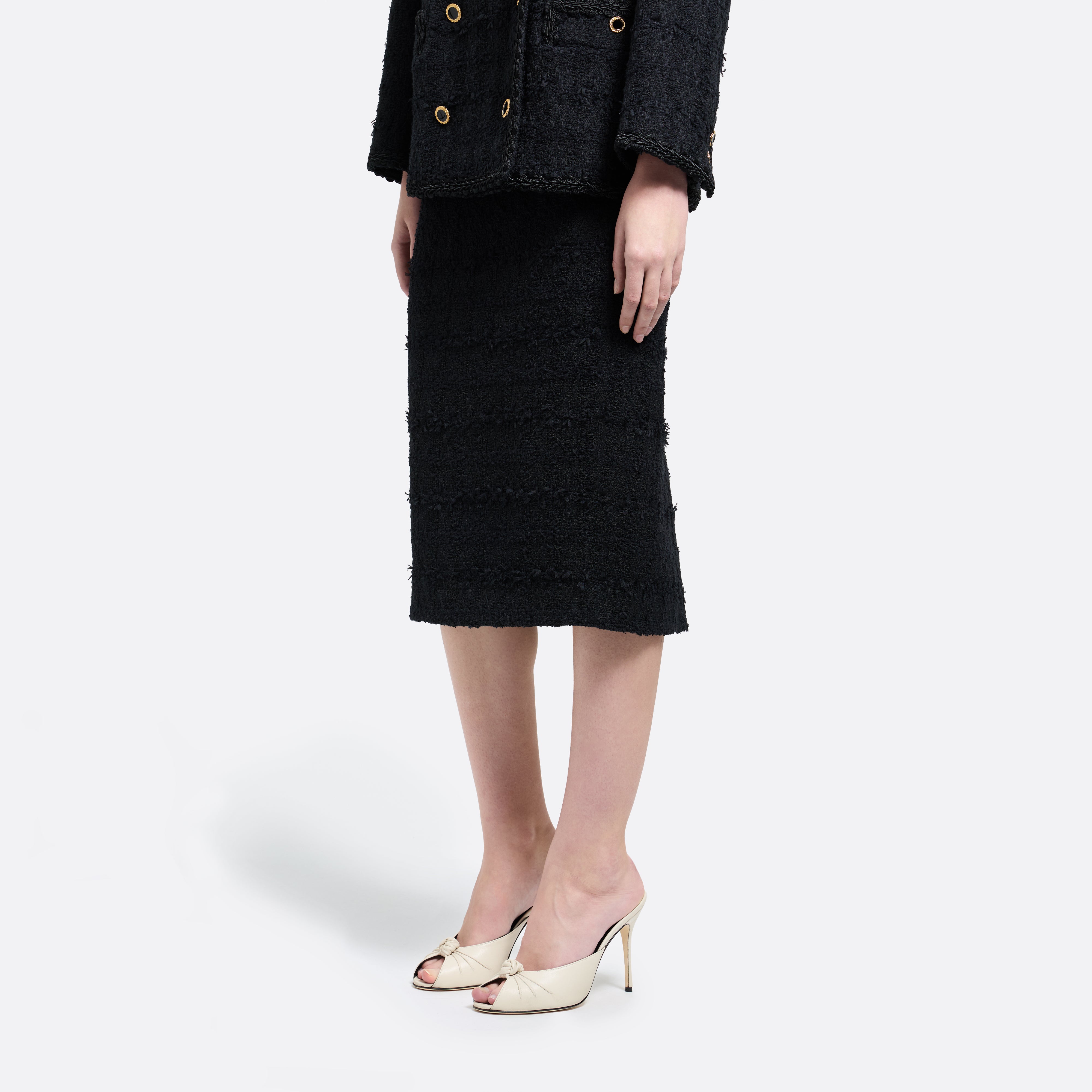 Alessandra Rich Check Tweed Bouclé jupe midi noire fente
