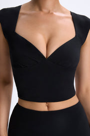 Oh Polly Modal Ruched Cap-Sleeve top noir col sweetheart