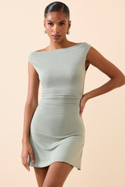 Oh Polly Kyra Robe Mini Smoke Green Modal Épaules Dénudées