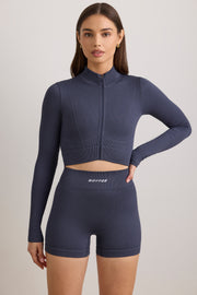 Oh Polly Bo+Tee FlexiRib Zip-Up Cropped Jacket veste indigo slate