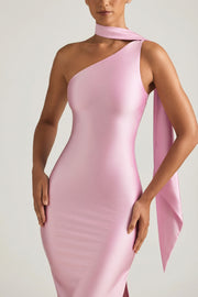 Oh Polly Sheril 13767 robe longue satin rose asymétrique