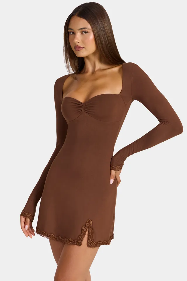 Oh Polly Luella Mini Robe Marron Cocoa Manches Longues