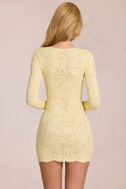 Oh Polly Darla 15400 mini robe dentelle jaune citron manches longues